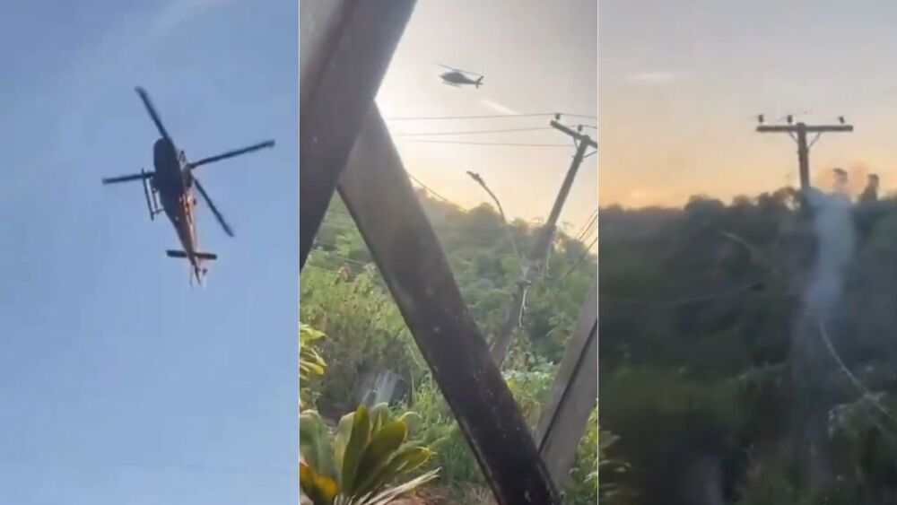 Helicóptero da policia civil é alvo de tiros e bate em rede elétrica no RJ